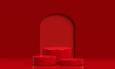 Wall Mural - podium red shape for show cosmetic product display for christmas day or new years. stand product sho