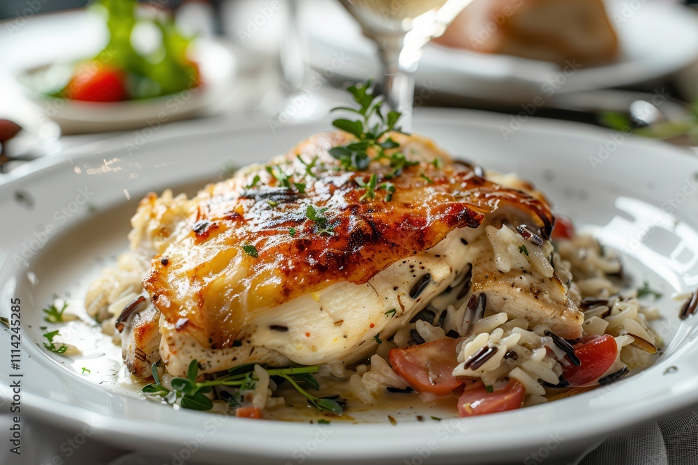 Slow cook rice for a tasty dish. Delicious baked fish with rice Stock ...