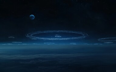 Wall Mural - Cosmic Rings Above the Clouds - A Futuristic Space View