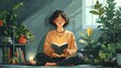 © Pattarin - A cozy illustration of a person journaling and meditating, surrounded by calming plants and cozy items