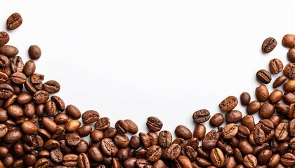 panoramic coffee beans border isolated on white background with copy space