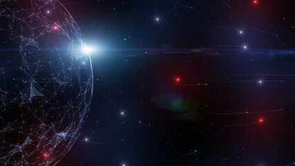 Wall Mural - 3d digital technology sphere artificial intelligence lights network illustration.