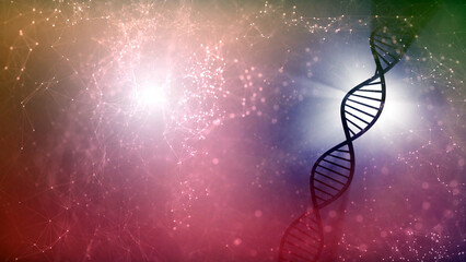 Poster - abstract digital dna molecule on futuristic shiny copy space background illustration.