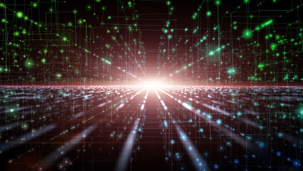 Wall Mural - colourful futuristic cyberspace technology network digital lines on a road traveling in cosmos.