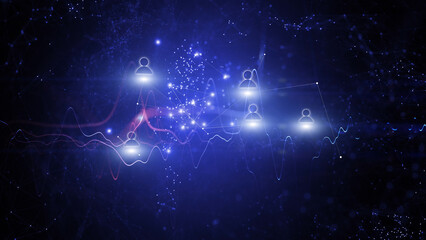 Wall Mural - digital dark shiny people icons with lines network illustration.