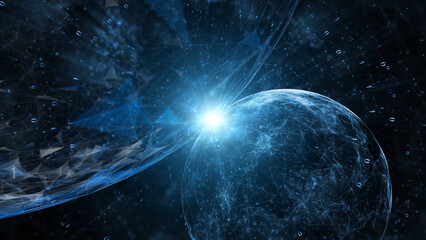 Wall Mural - digital science sphere and binary data network illustration.