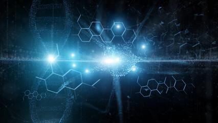 Poster - hexagon chemical bonds dna and nerve cell illustration.