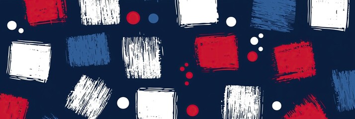 Fototapete - Colorful abstract pattern featuring red, white, and blue brush strokes on dark background