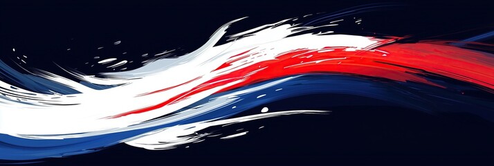 Fototapete - Abstract wave of red, white, and blue on dark background
