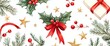 © Антон Сальников - Watercolor Christmas elements, including holly leaves, berries, and stars, adorn a white background.
