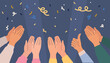 © Jevgeniya Mukhitova - Illustration of hands clapping on a background with confetti. Crowd applause and congratulations on success. Vector illustration