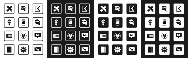 Wall Mural - set web development, mobile apps, front end, crossed ruler and pencil, graphic design, ui or ux, and