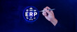 © rawintanpin - ERP Concept, Enterprise resource planning concept, analyzing ERP system on virtual screen, Connections between business intelligence, HR and CRM modules.