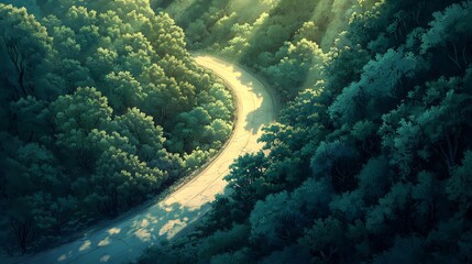 Wall Mural - Winding Road Through Lush Green Forest Canopy