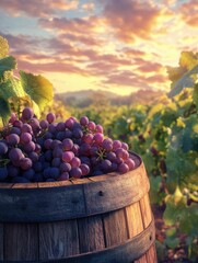 Wall Mural - Grapes in Wooden Barrel