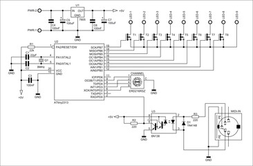 schematic diagram of digital electronic device on paper sheet. vector drawing electrical circuit wit