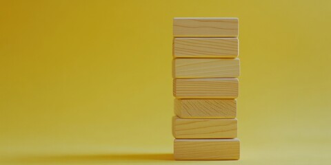 Wall Mural - Wooden blocks on yellow surface