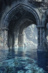 Canvas Print - Stone arch over lake