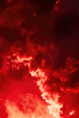 Wall Mural - a plane flies through a red cloudy sky