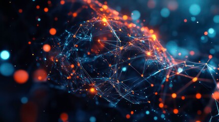 Fototapete - A digital abstract representation of Ethereumâ€™s logo intertwined with glowing nodes and blockchain elements.