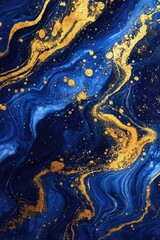 Poster - Blue and Gold Fluid Painting Close Up