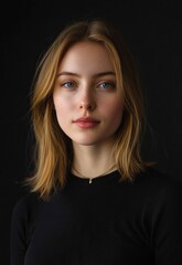 Wall Mural - a professional portrait with soft, glowing lighting highlighting the subject's face against a black 