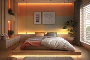 Wall Mural - A bedroom with a bed and a couch