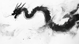 Black ink dragon art, dynamic pose, elegant, mythical creature, swirling smoke.