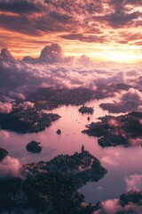 Wall Mural - Lake from above with cloudy surroundings