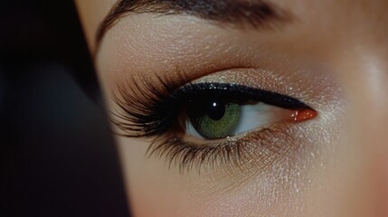 Wall Mural - A detailed view of a woman's green eye, highlighting the iris and pupil