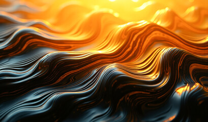 Wall Mural - background black and yellow shiny waves top view