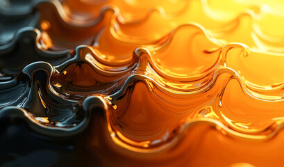 Wall Mural - background black and yellow shiny waves top view