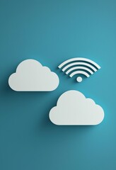 Fototapete - Three cloud icons stand out above the user icon which is connected to a polygon on a dark blue background.