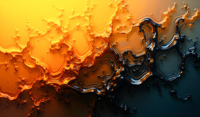 Wall Mural - background black and yellow shiny waves top view