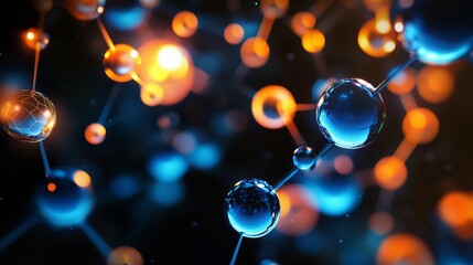 Fototapete - Molecular structures and neural networks portrayed in a futuristic digital graphic, illustrating biotechnology and scientific breakthroughs.