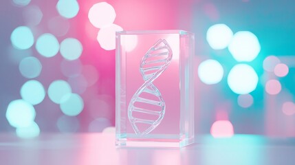 Leinwandbilder - Glass model of DNA helix on laboratory background genetic engineering gene editing CRISPR heredity science concept