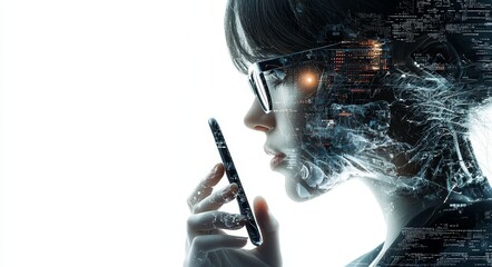 Fototapete - A double exposure of a female doctor showcasing the concept of medical technology used in remote medicine and electronic medical records.