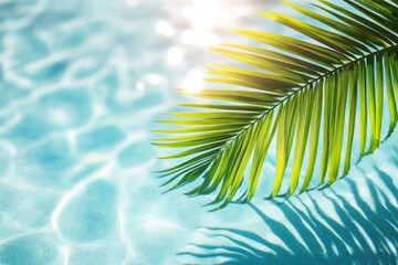 Wall Mural - A palm leaf floating on the surface of a swimming pool water, perfect for summer vibes and aquatic themes