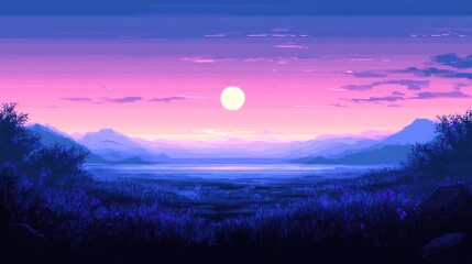 Wall Mural - A soft gradient pixel art piece with subtle shades of blue and lavender, evoking a calming and serene digital atmosphere