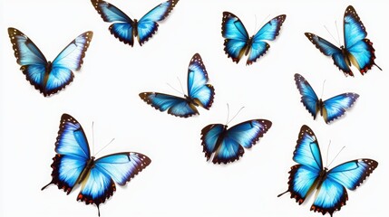 Fototapete - A group of blue butterflies on a white surface, great for nature and wildlife scenes