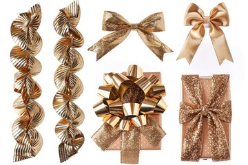 A collection of colorful bows and ribbons on a white background, perfect for creative projects or gift wrapping