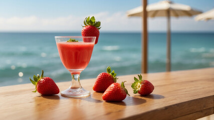 Wall Mural - Refreshing Strawberry Juice on the Beach