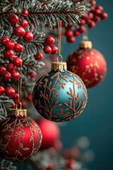 Poster - A detailed view of a Christmas decoration on a festive tree, suitable for holiday season imagery