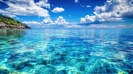a vibrant blue nature background with the sky reflecting on clear water, enhancing the natural beaut