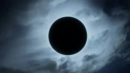 Wall Mural - black celestial sphere surrounded by soft glowing light and cloudy sky
