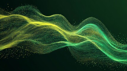 Flowing stream of binary code in green and yellow hues, representing data transfer and technology