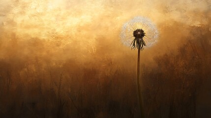 Wall Mural - Golden Sunset Dandelion Seedhead In Field