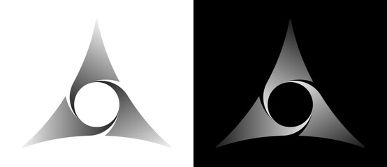 Leinwandbilder - Geometric triangle shape as modern design element, logo or icon. A dark figure on a white background and an equally light figure on the black side.