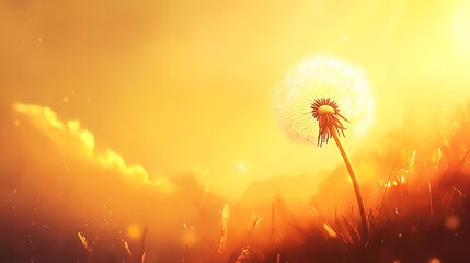 Wall Mural - Dandelion Seedhead at Sunset Golden Hour Glow