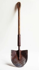 Wall Mural - A vintage metal shovel with a wooden handle, showing signs of wear and rust, ideal for gardening or excavation tasks.